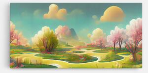Tablou Canvas, 50x100cm, Dormitor si Living, Peisaje, Vara, Cartoon Spring