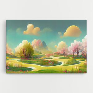 Tablou Canvas, 30x40cm, Dormitor si Living, Peisaje, Vara, Cartoon Spring