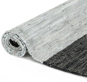 Covor Chindi țesut manual gri deschis și negru 80x160 cm piele