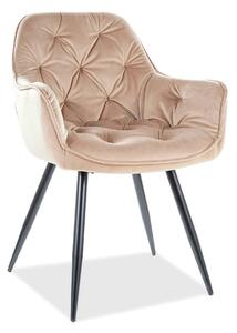 Scaun tapitat modern CHERRY, bej/negru, stofa catifelata/metal, 57x58x
