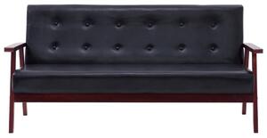 Set canapea, 3 piese., negru, piele artificială