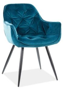 Scaun tapitat modern CHERRY, turcoaz/negru, stofa catifelata/metal, 57