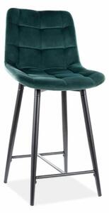 Scaun bar textil CHIC H-2, verde/negru mat, stofa catifelata/metal, 46