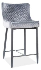 Scaun bar COLIN B H-2, gri/negru mat, stofa catifelata/metal, 48x42x88