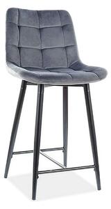 Scaun bar textil CHIC H-2, gri/negru mat, stofa catifelata/metal, 46x5