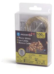 Aigostar - Ghirlandă LED de exterior, 100 LED, 8 funcții, 3x AA, 10,3 m, IP44, alb cald