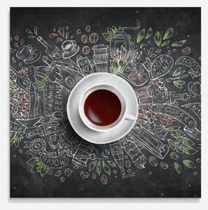 Panou Sticla Bucatarie, 60x60cm, Protectie aragaz, Antistropi, Termorezistent, Alimente, Cafea, Black Board Coffee
