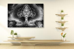 Tablou corb și copacul vieții în design alb-negru