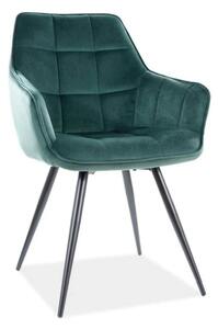 Scaun tapitat stofa catifelata LILIA, verde/negru, 59x45x90 cm