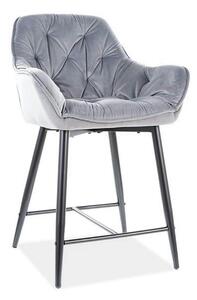 Scaun bar living CHERRY H-2, gri/negru mat, stofa catifelata/metal, 56
