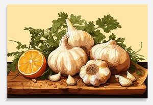 Panou Sticla Bucatarie, 30x40cm, Protectie aragaz, Antistropi, Termorezistent, Alimente, Condimente, Garlic Lemon