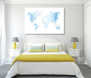 Tablou harta lumii în acuarelă în culoare albastru deschis