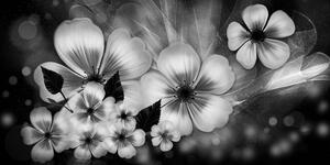 Tablou fantezia florilor în design alb-negru