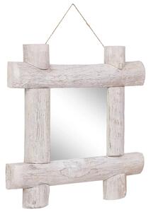 Oglindă cu ramă din bușteni, alb, 50x50 cm, lemn masiv reciclat