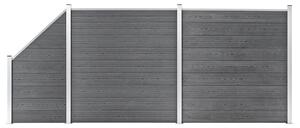 Set panouri gard, 2 pătrate + 1 oblic, gri, 446 x 186 cm, WPC