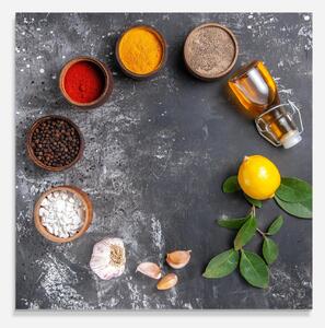 Panou Sticla Bucatarie, 60x60cm, Protectie aragaz, Antistropi, Termorezistent, Alimente, Condimente, Seasonings With Oil
