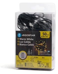Aigostar - Ghirlandă LED pentru exterior, 50 LED / 8 funcții, 3 x AA, 5,3 m, IP44, alb cald