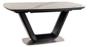Masa dining 160 cm ARMANI, extensibila, alb cu efect de marmura/negru