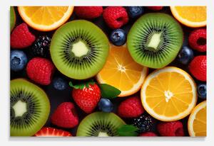Panou Sticla Bucatarie, 50x70cm, Protectie aragaz, Antistropi, Termorezistent, Alimente, Fructe, Kiwi Fruit Mix