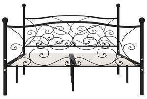 Cadru de pat cu bază din șipci, negru, 140 x 200 cm, metal