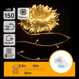 Aigostar – Ghirlandă LED pentru exterior, 150 LED, 8 funcții, alimentare 3xAA, 15,3 m, IP44, alb cald
