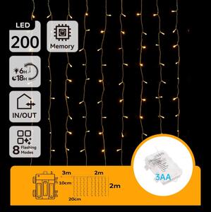 Aigostar - Instalație luminoasă LED de Crăciun pentru exterior, 200 LED, 8 funcții, alimentare 3xAA, 5x2m, IP44, alb cald