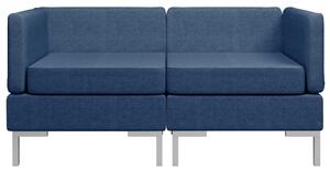 Canapele de colț modulare cu perne, 2 buc., albastru, textil