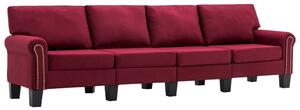 Canapea cu 4 locuri, roșu vin, material textil