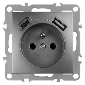 Priză simplă cu împământare + USB-A USB-C OSTE JNH004-G Grey