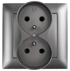 Priză dublă cu împământare și ramă OSTE JNH002-G Grey