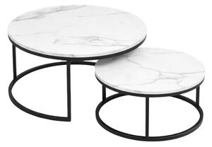 Set 2 mese de cafea rotunde MARBLEX, negru/marmura alba