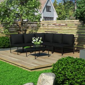 Set mobilier de grădină cu perne, 6 piese, negru, PVC