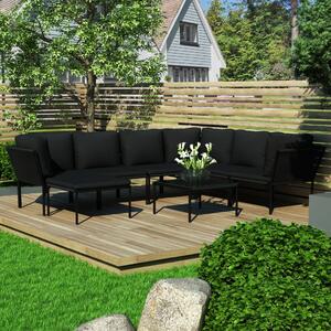Set mobilier de grădină cu perne, 8 piese, negru, PVC