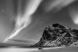 Tablou aurora polară în Norvegia în design alb-negru