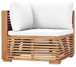 Set mobilier de grădină cu perne crem, 11 piese, lemn masiv tec