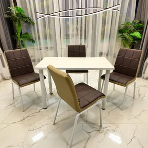 Set Masa de bucatarie Tibur DENVER cu 4 Scaune Miami Piele Ecologica Maro cu Bej
