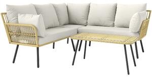 Outsunny Set de Mobilier de Grădină din Ratan din 4 Piese cu Canapea de Colț cu Perne și Măsuță de Cafea, 11x63x74 cm, Crem | Aosom Romania