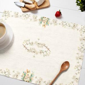 Suport farfurie Paste 35x45cm, set 4 bucati din bumbac, Club Cotton, YoYo cu iepurasi si flori