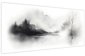 Tablou - pictură cu cerneală de peisaj (120x50 cm)
