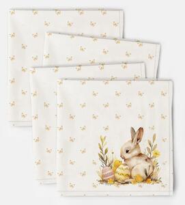 Servet masa 45x45cm Paste, set 4 bucati din bumbac, Club Cotton, Ginny cu iepurasi si fluturi