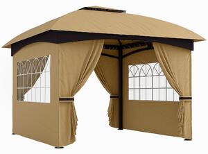 Outsunny Pavilion de Grădină cu Copertină, Perdele, Ferestre și Acoperiș Ventilat, 335x335x285 cm, Bej | Aosom Romania