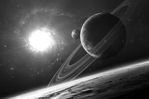 Tablou planeta în universul în design alb-negru