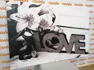 Tablou cu inscripție din lemn Love în design alb-negru
