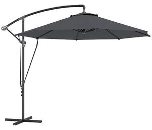 Outsunny Umbrelă de Soare cu Corzi Anti-Vânt, Orificii de Aerisire, Bază în Cruce și Manivelă, Φ290x243 cm, Gri | Aosom Romania