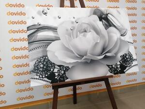 Tablou trandafir de lux cu abstracție în design alb-negru