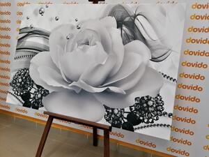 Tablou trandafir de lux cu abstracție în design alb-negru