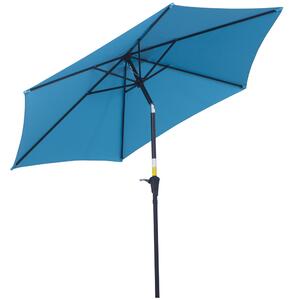 Outsunny Umbrelă de Grădină Înclinabilă cu Manivelă, Tijă și 6 Spițe, Ø2.6x2.4 m, Albastru | Aosom Romania