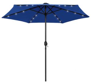 Umbrelă de soare, LED-uri și stâlp aluminiu, azur, 270 cm