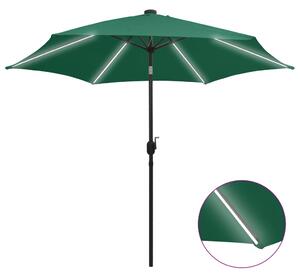 Umbrelă de soare, LED-uri și stâlp aluminiu, verde, 300 cm