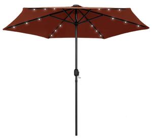 Umbrelă de soare, LED-uri și stâlp aluminiu, cărămiziu, 270 cm